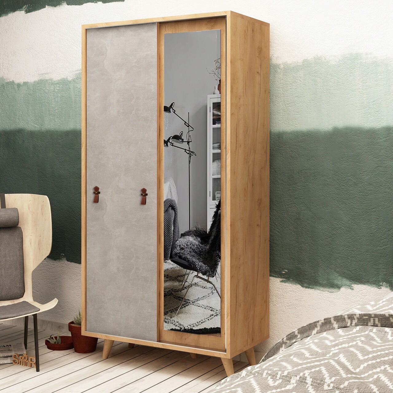 Dulap pentru haine, Hanah Home, Rana, 100x190x60 cm, Stejar - imagine 6